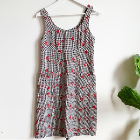 Vintage Dresses & Skirts - Vtg 90s Gingham Mini Black White Red Dress S